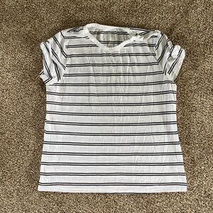 Time and Tru Cap Sleeve Black and White Striped Tee